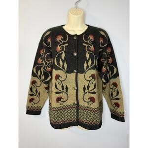 Merino Mink Merino Wool Blend Cardigan Printed Sweater Relax Women's XS